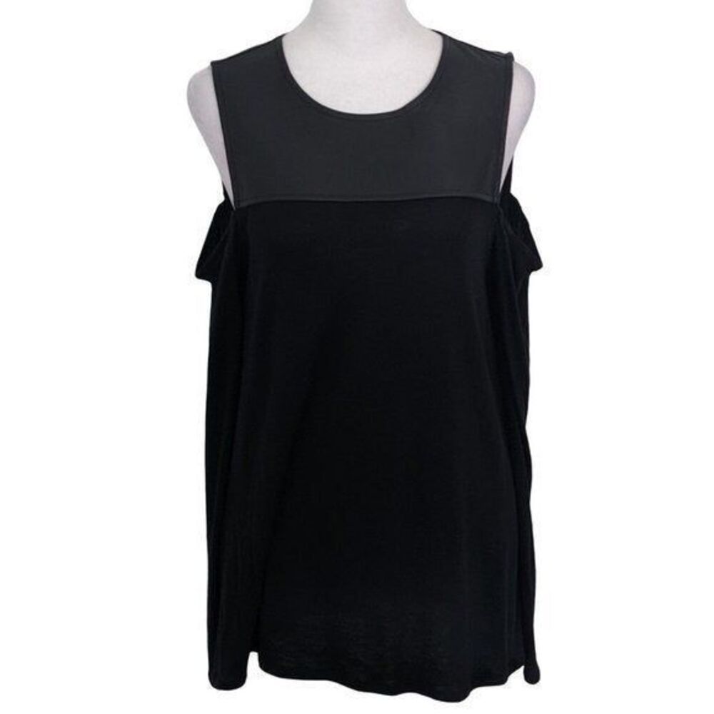 BCBGMaxAzria Black Faux Leather Top with Shoulder Cutouts Size Small